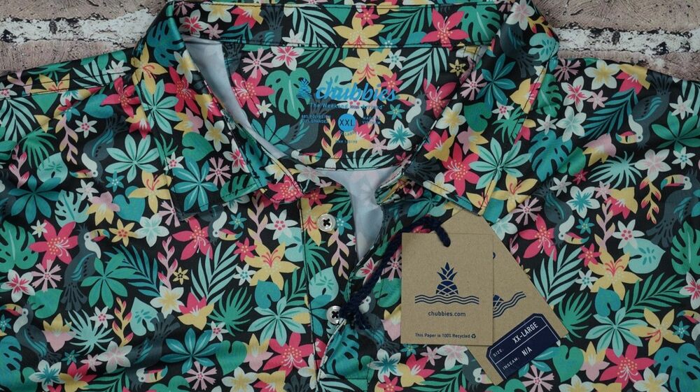 NWT Chubbies Performance Polo Men XXL Tropical Floral Golf Shirt 2XL Bloomerang